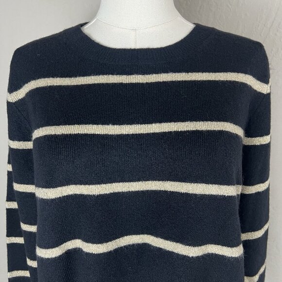 J. Crew Factory Shimmer Striped Crewneck Black Extra-Soft Yarn Size Medium NEW - Picture 2 of 13